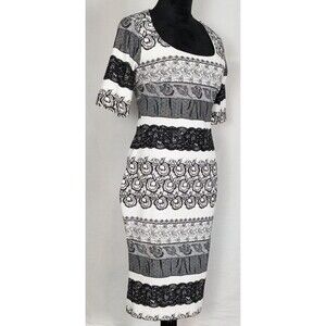 NWT - Kardashian Kollection Dress size L Bodycon Tattoo Style Vegas Black White